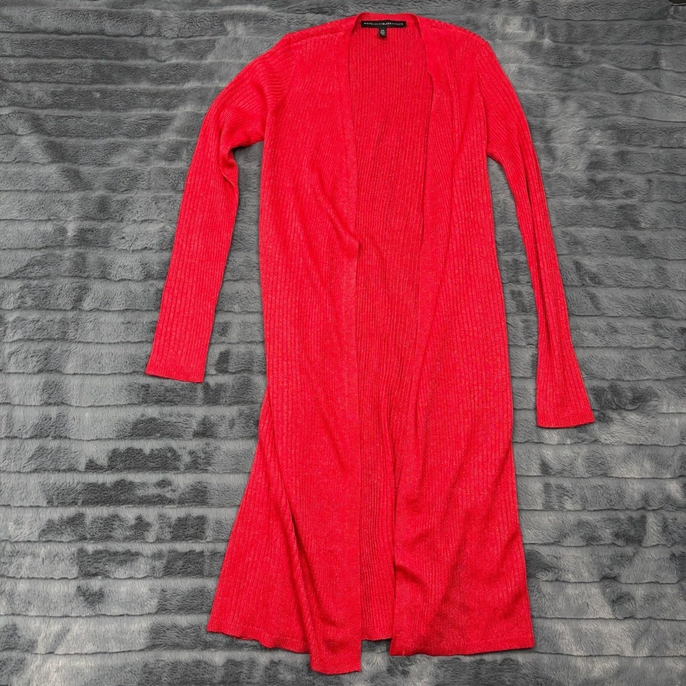 White House Black Market Red Metallic Ribbed Duster Cardigan XS Shimmer Longline